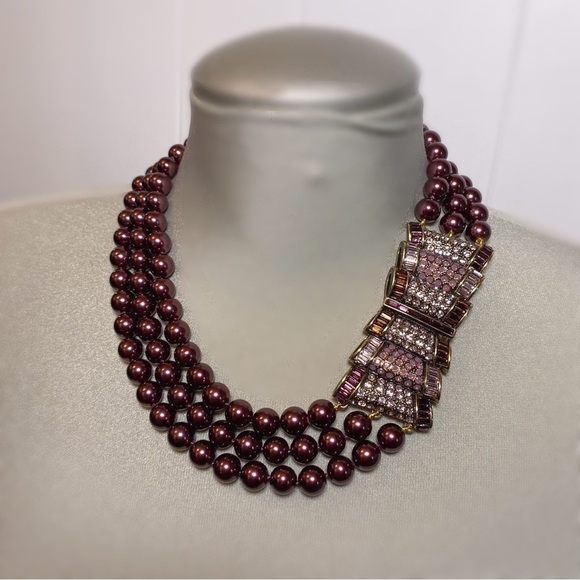 Heidi Daus Passion for Pretty Faux Purple Pearls Focal Crystals Signed Statement - Picture 2 of 9